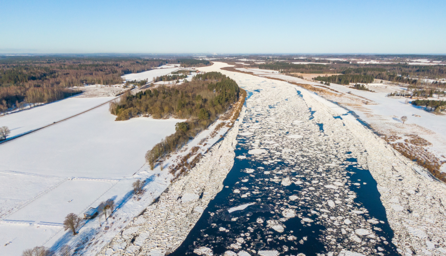 Vižņi krājas Daugavā, skats no drona