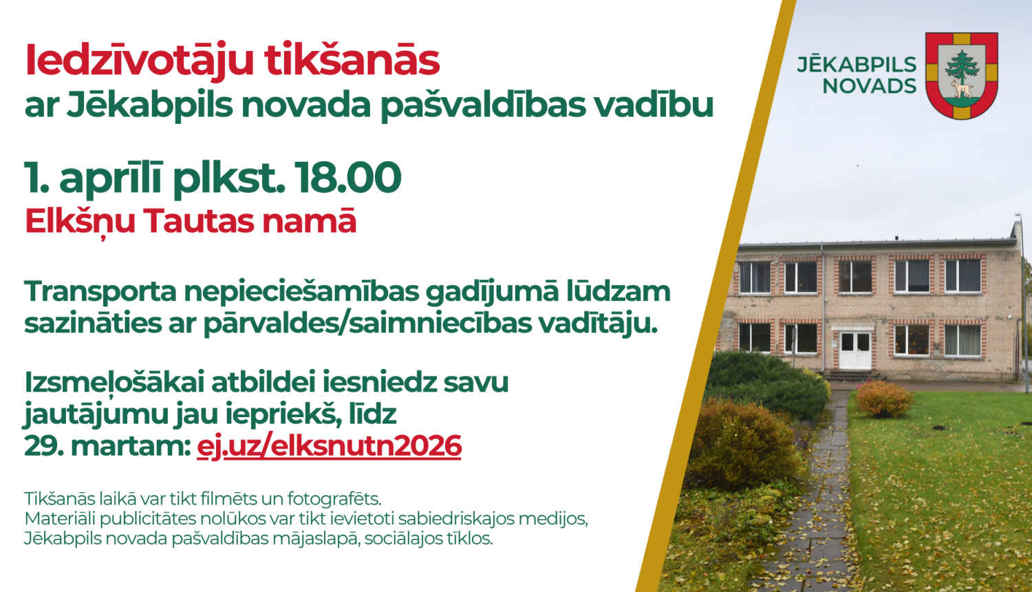 Iedzīvotāju Elkšņu Tautas namā tikšanās plakāts