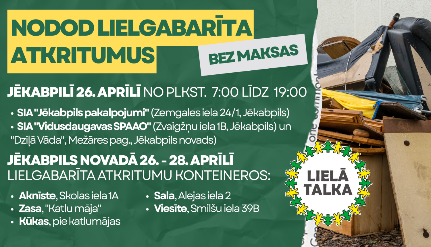 Lielgabarīta atkritumu nodošanas plakāts