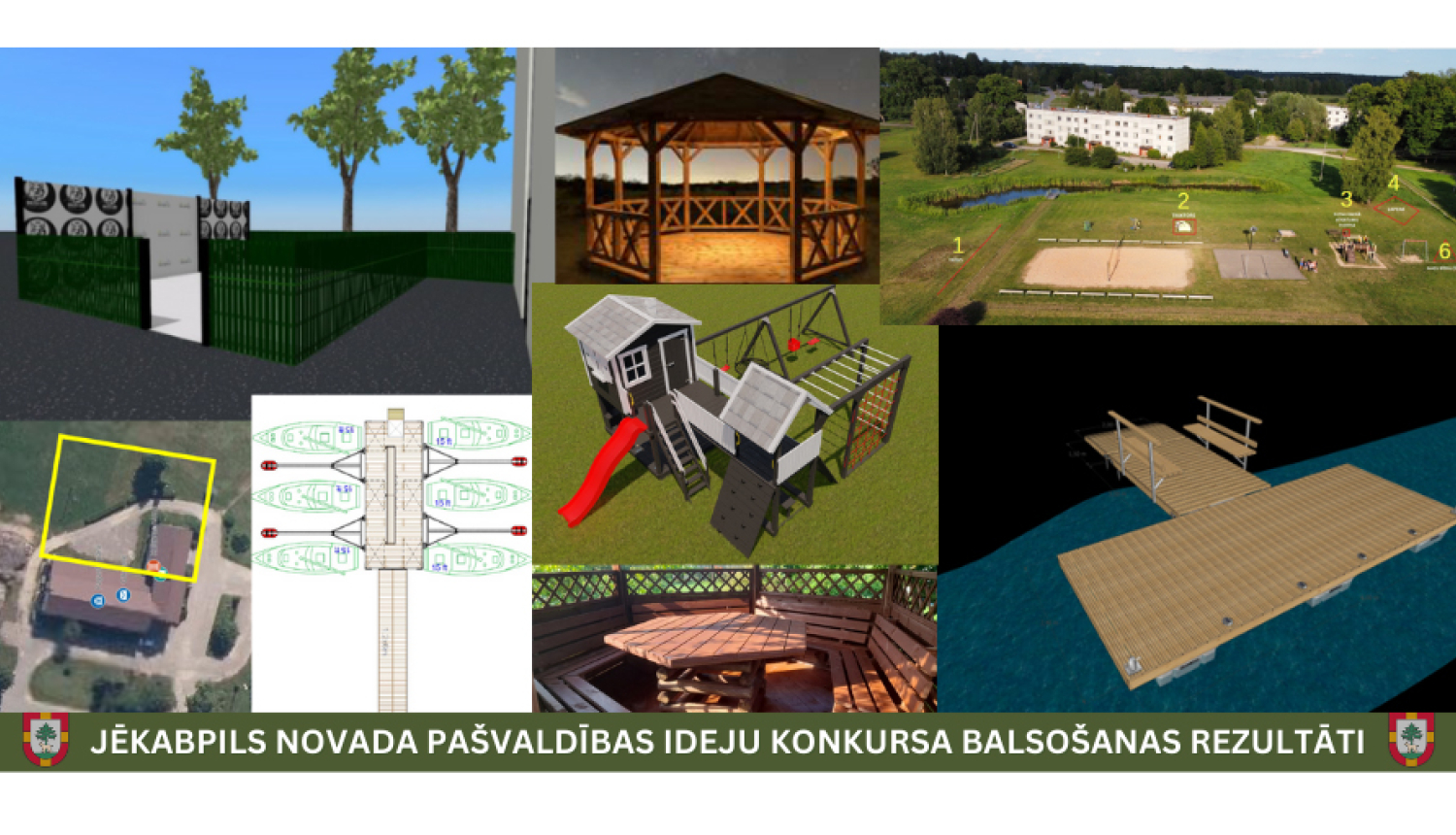 Kolāža ar vairāku projektu ideju vizualizācijām