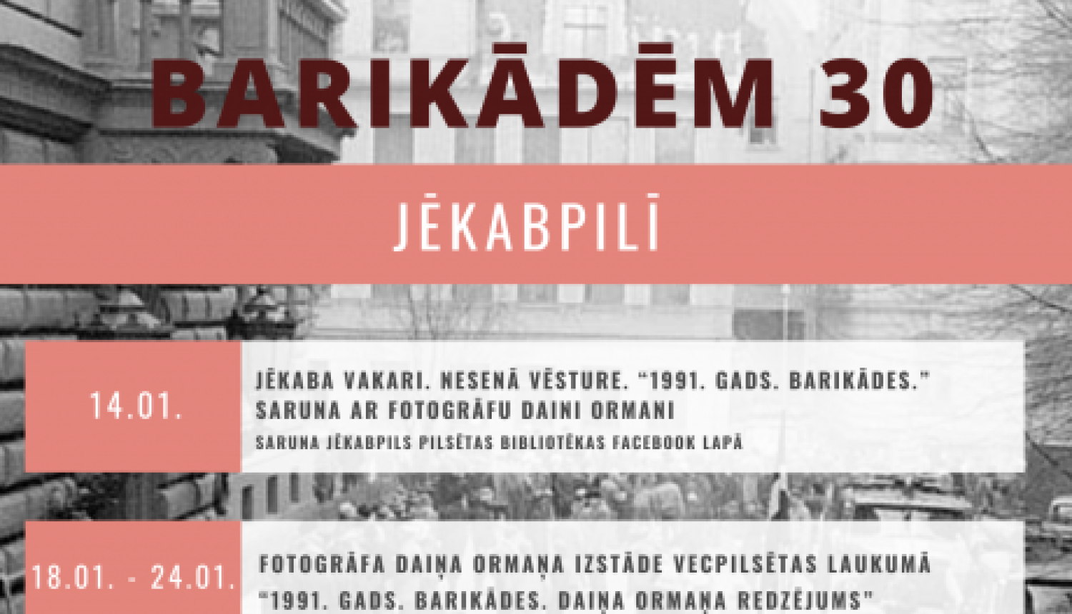 Aicina uz barikāžu atceres pasākumiem Jēkabpilī