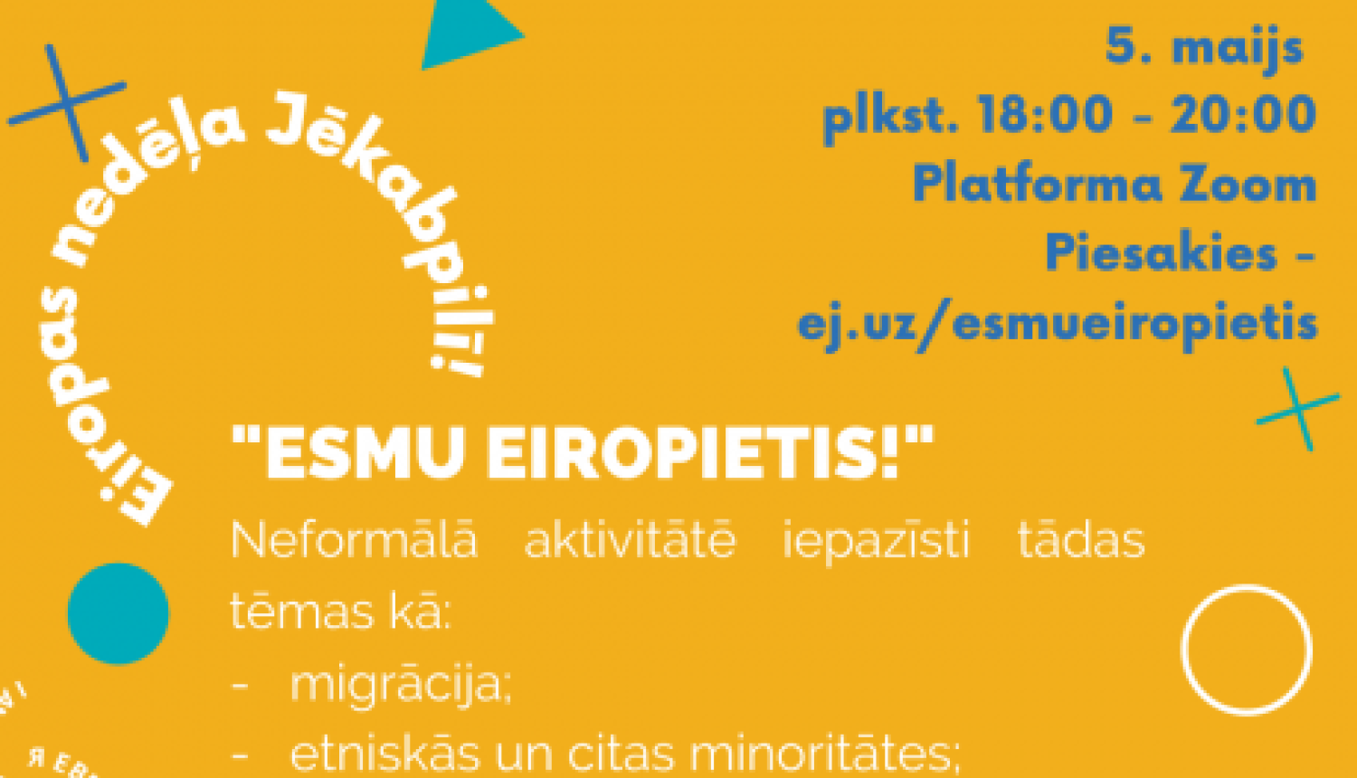 Jauniešus aicina uz neformālu aktivitāti "Esmu Eiropietis"