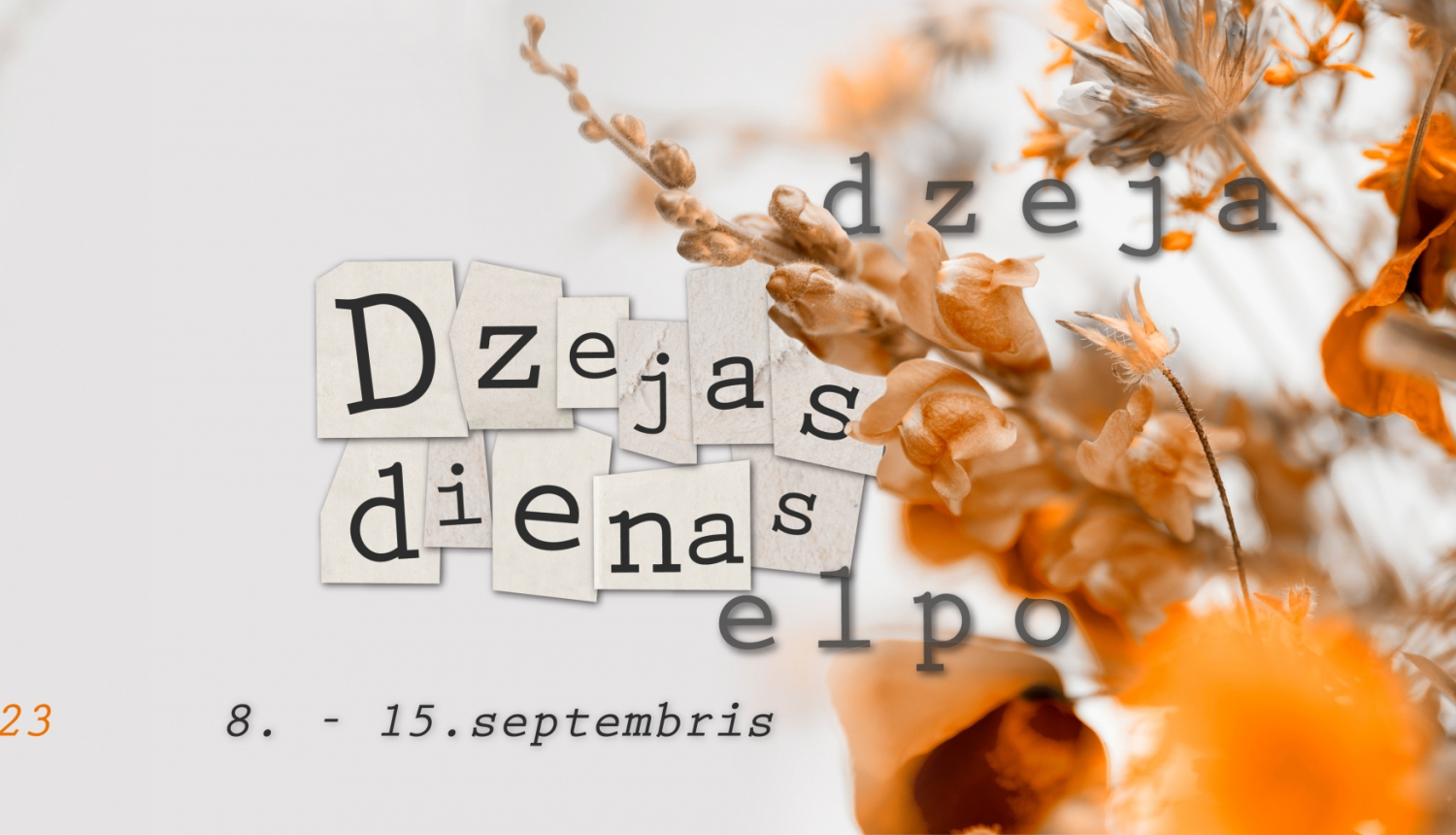 Dzejas dienu plakāts - teksts uz gaiša fona un rudenīgas nokrāsas