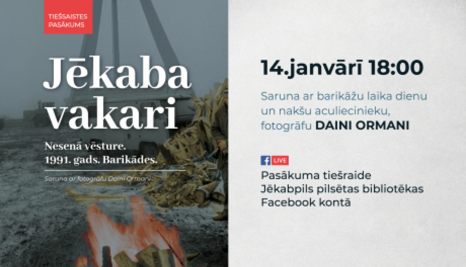 14. janvārī aicina uz cikla “Jēkaba vakari” tiešsaistes pasākumu