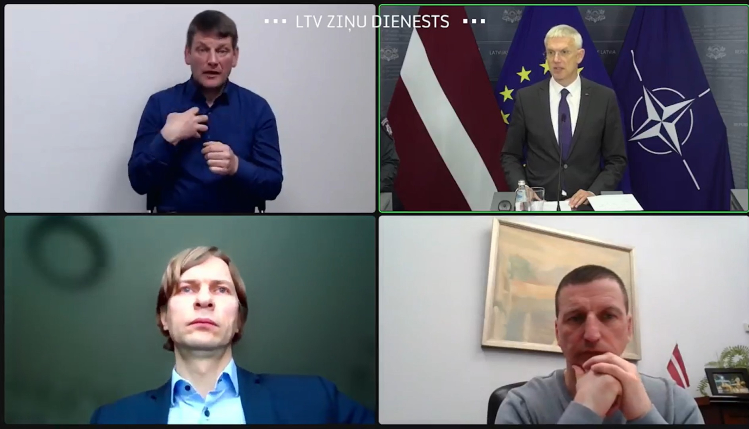 LSM preses konferences ekrānšāviņš - 4 personas katra savā lodziņā