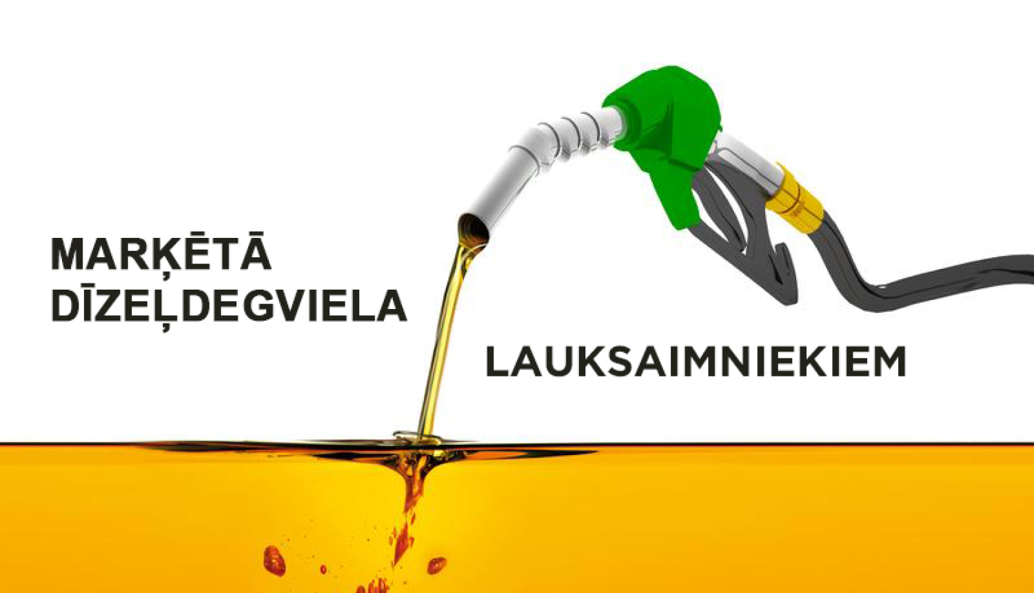 Degviela no uzpildes pistoles tek caurspīdīgā rezervuārā, pa virsu uzraksts marķētā dīzeļdegviela lauksaimniekiem