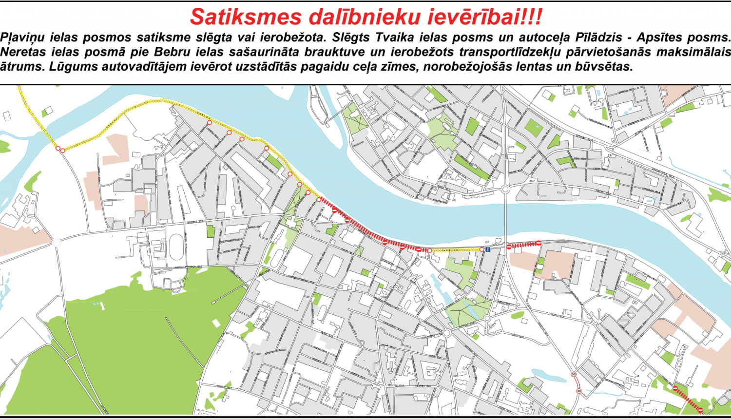 Karte - Satiksmes ierobežojumi Jēkabpilī 31.01.2023.