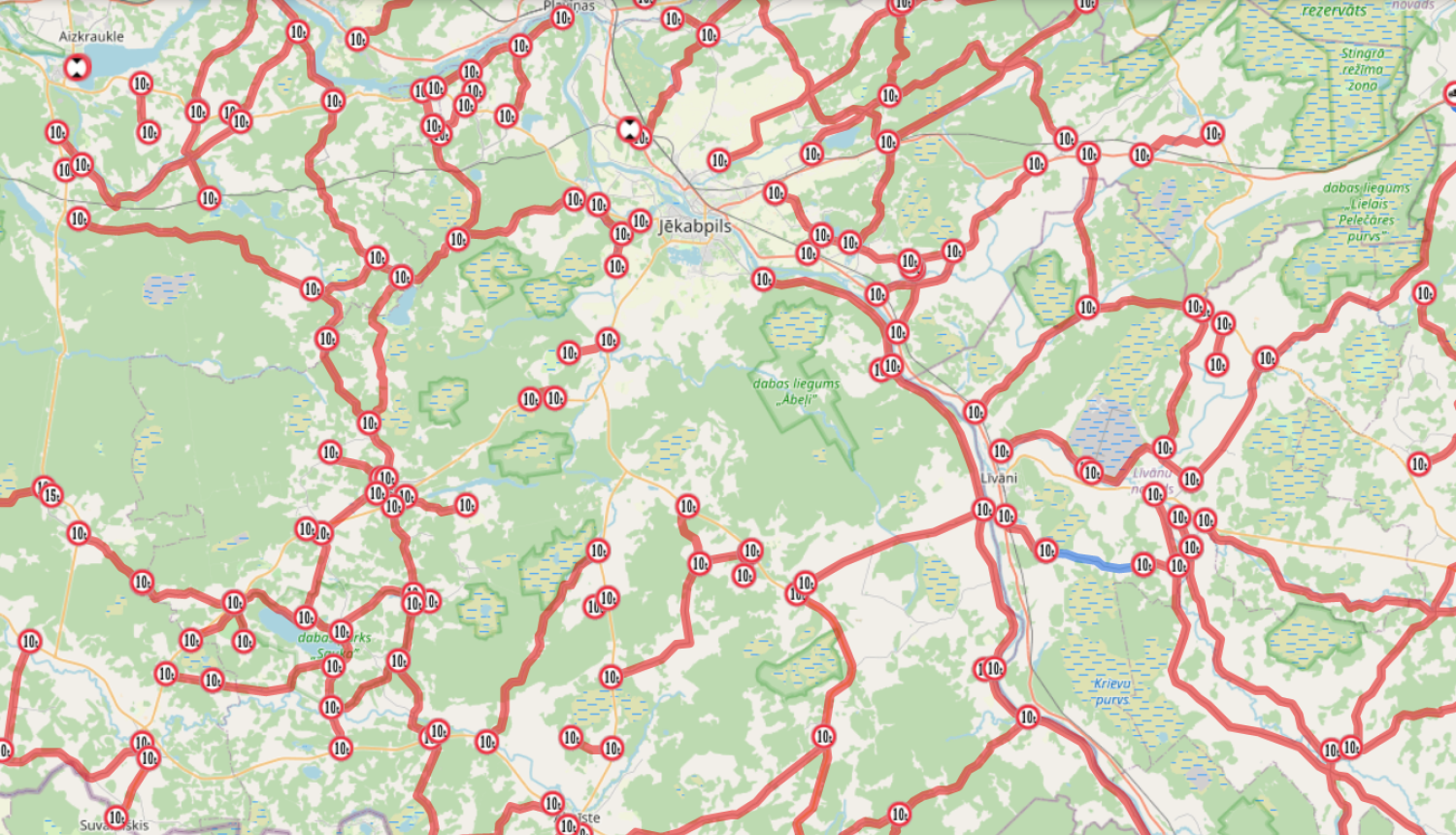 Masas ierobežojumu karte - valsts autoceļi 2023. gada pavasarī