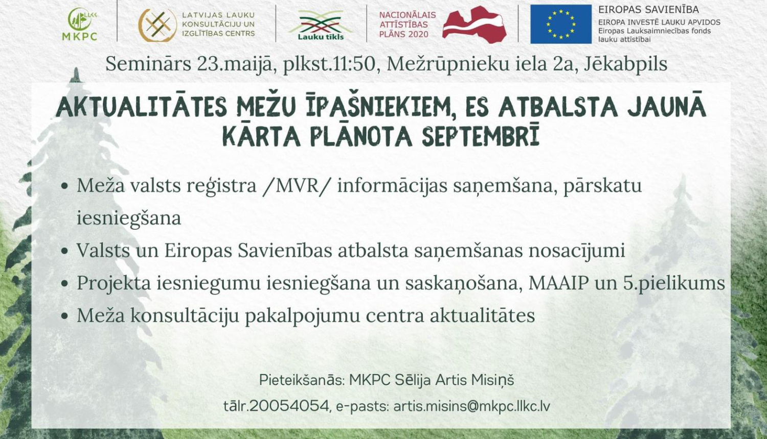 Semināra plakāts ar darba kārtīb un logo ansambli