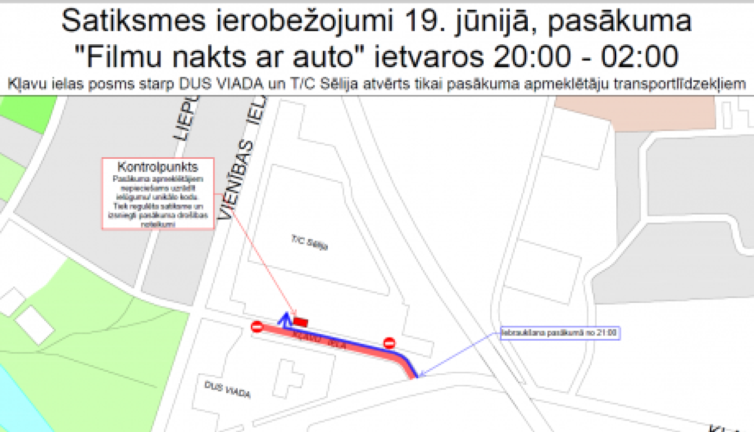 Satiksmes ierobežojumi pasākumā “Filmu nakts ar auto”