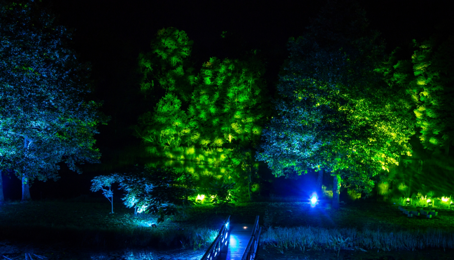 Zasas muižas parks naktī izgaismots