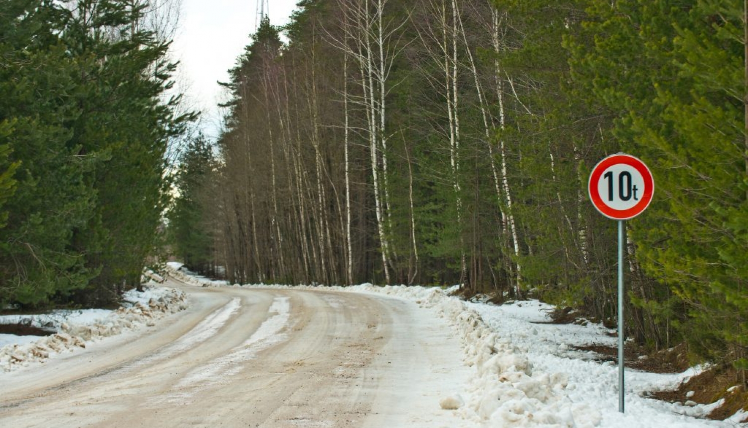 Transporta masu ierobežojoša zīme 10 tonnas uz meža ieskauta ceļa