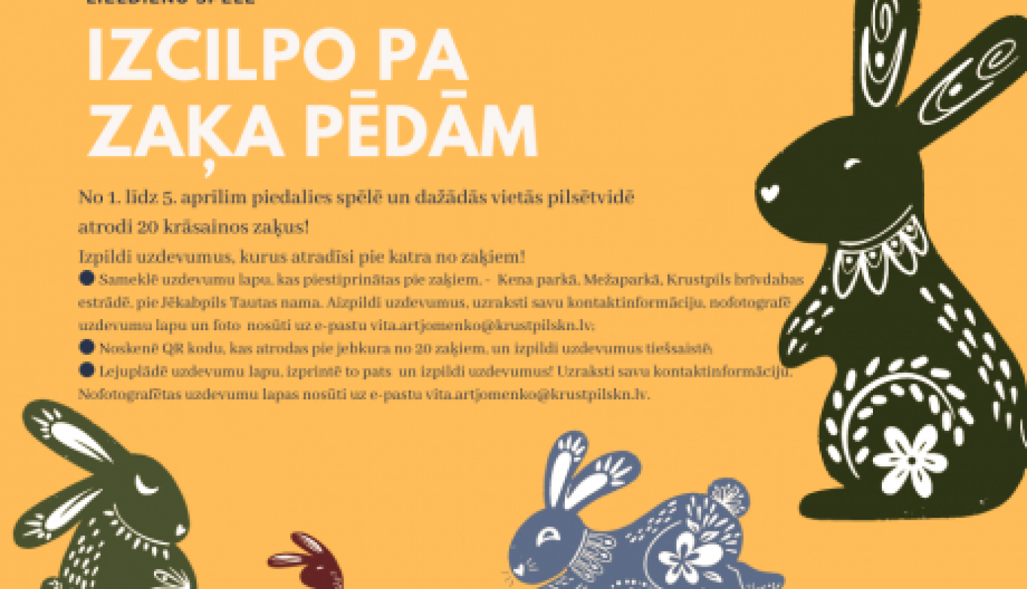 Lieldienās aicina uz spēli “Izcilpo pa zaķa pēdām”