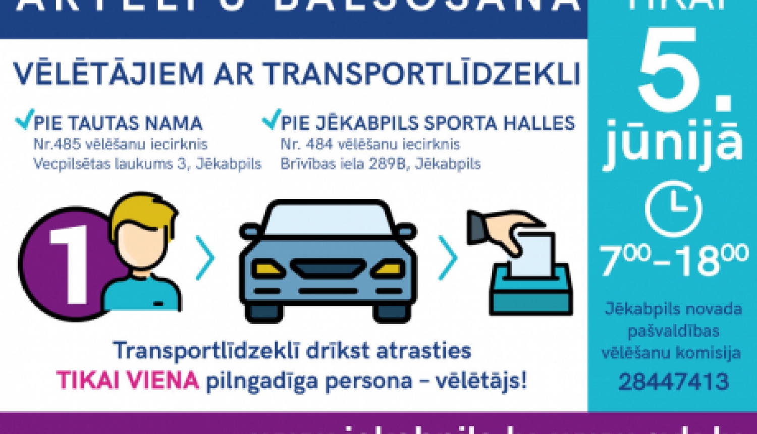 5.jūnija pašvaldību vēlēšanās Jēkabpilī būs divas ārtelpu balsošanas vietas