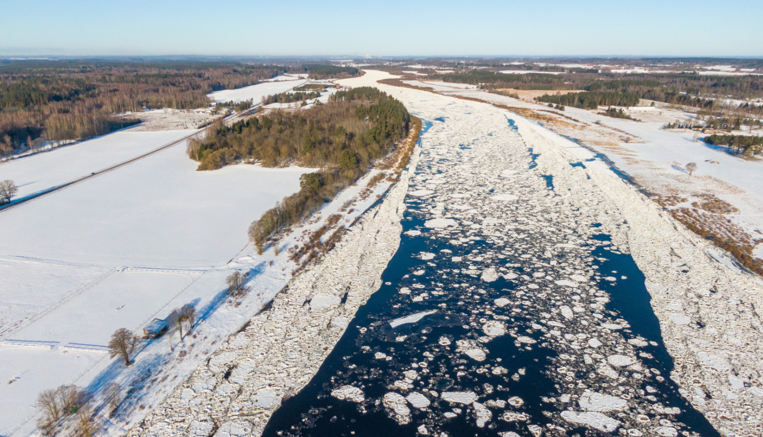 Vižņi krājas Daugavā, skats no drona