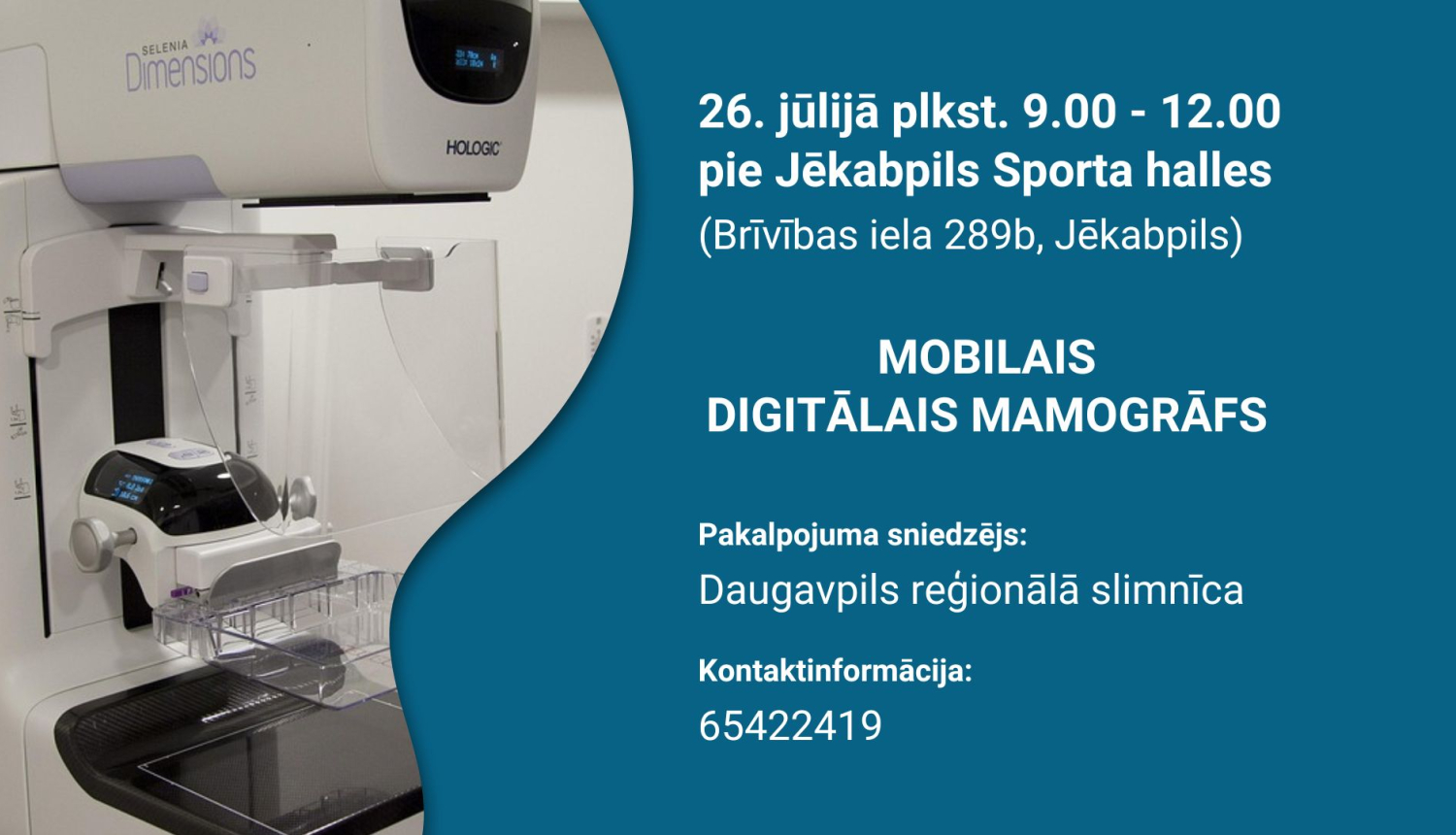 Afiša ar to pašu tekstu, kas rakstā un klāt mamogrāfa bilde