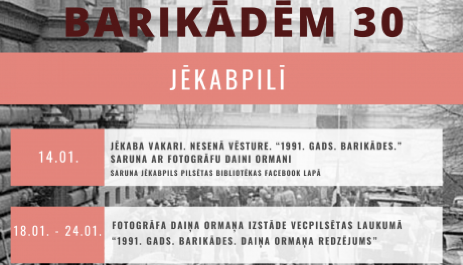 Aicina uz barikāžu atceres pasākumiem Jēkabpilī