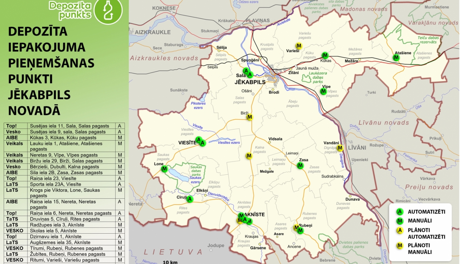 Karte ar depozīta punktiem Jēkabpils novadā