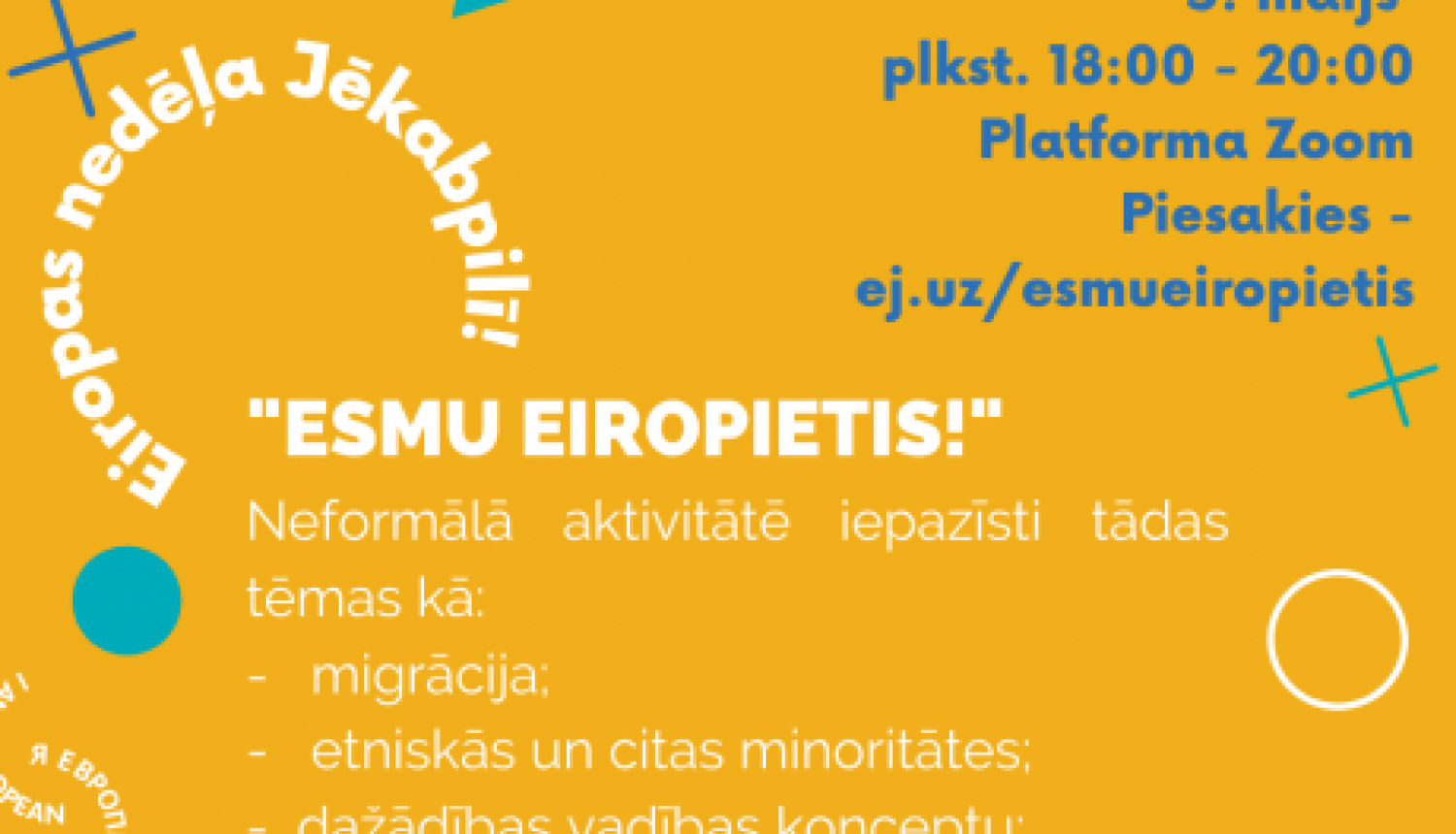 Jauniešus aicina uz neformālu aktivitāti "Esmu Eiropietis"