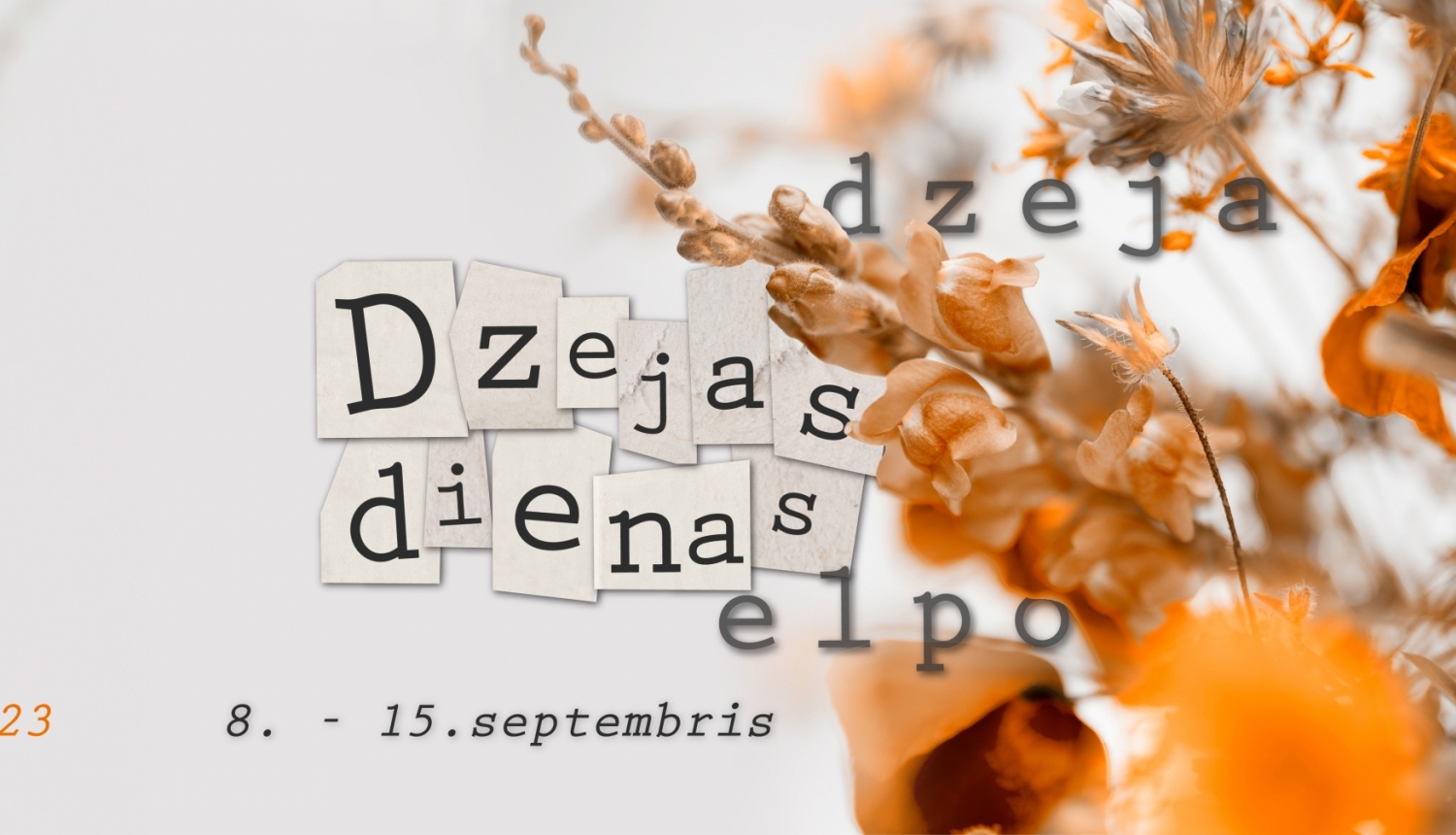 Dzejas dienu plakāts - teksts uz gaiša fona un rudenīgas nokrāsas