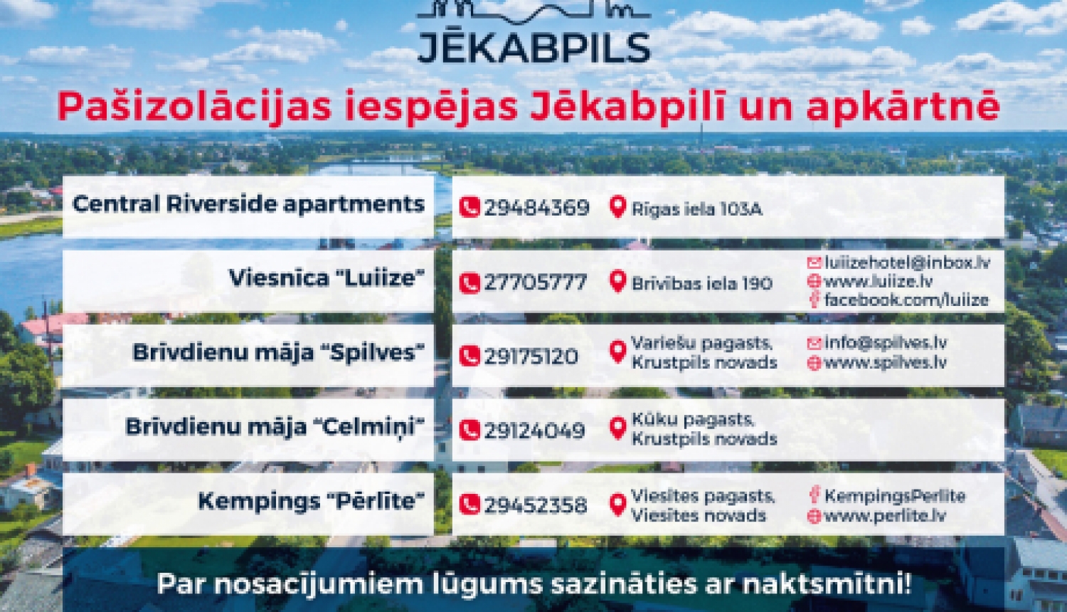 Pašizolācijas iespējas Jēkabpilī (uz 22.12.2020)