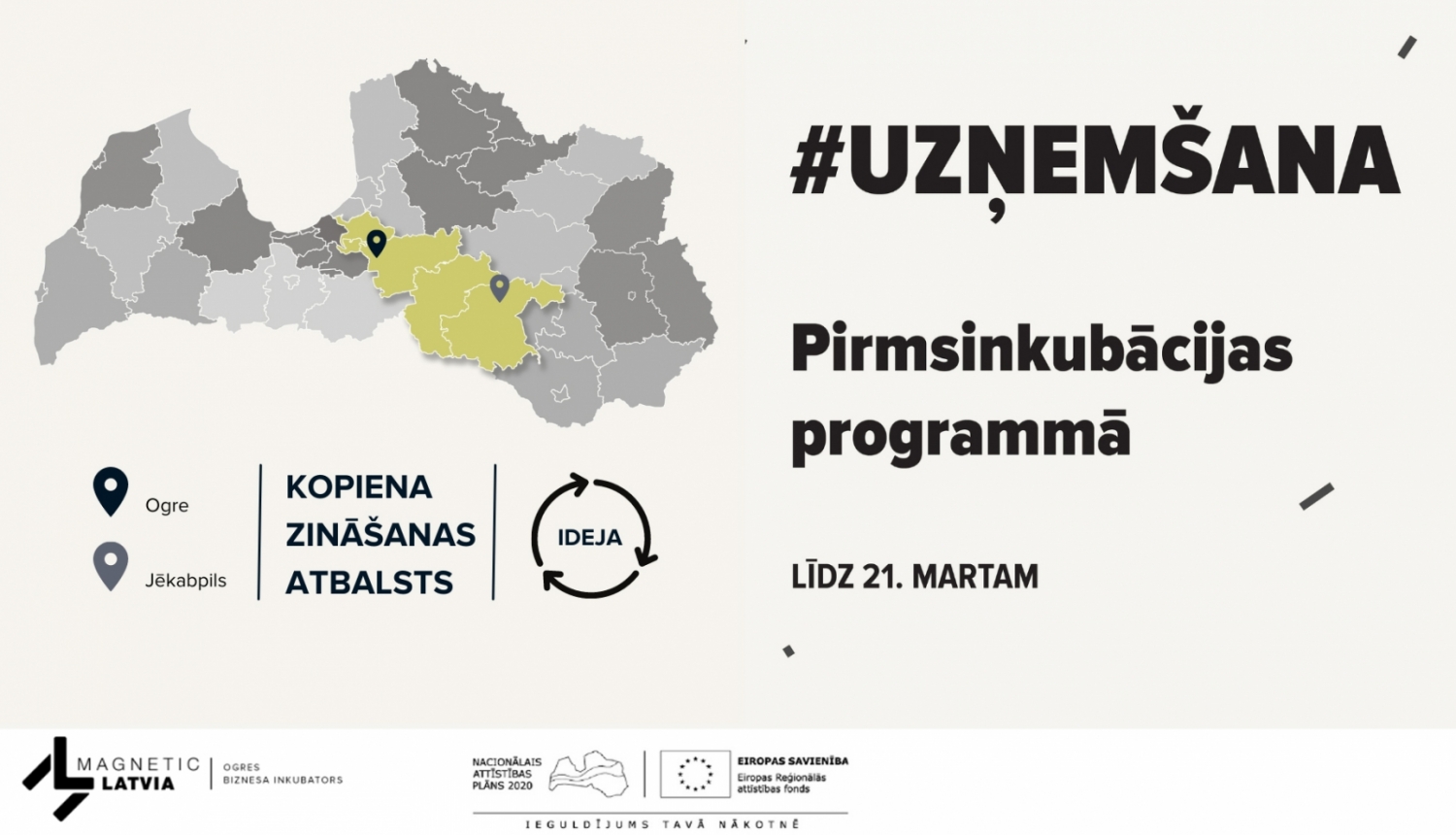 Uzņemšanas plakāts ar Latvijas karti un iezīmētiem novadiem