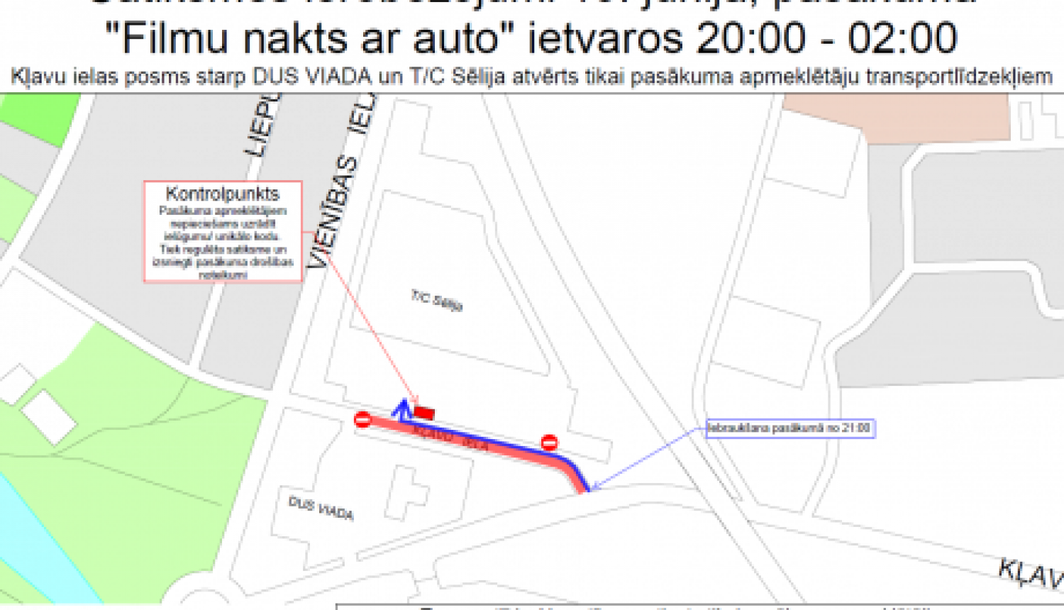 Satiksmes ierobežojumi pasākumā “Filmu nakts ar auto”