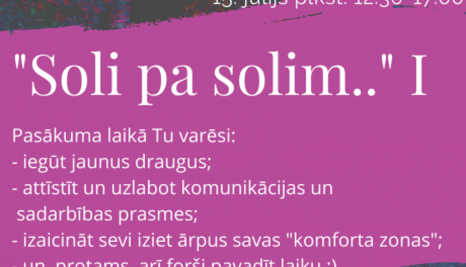 Notiks personīgās izaugsmes treniņi jauniešiem “Soli pa solim.. ”