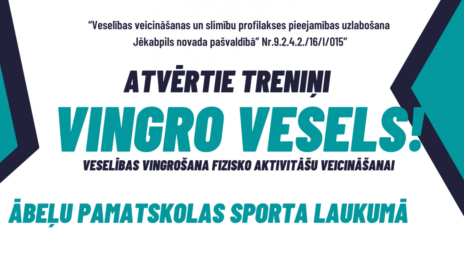 teksts atvērtie treniņi, vingro vesels iz tirkīza un baltas krāsas fona